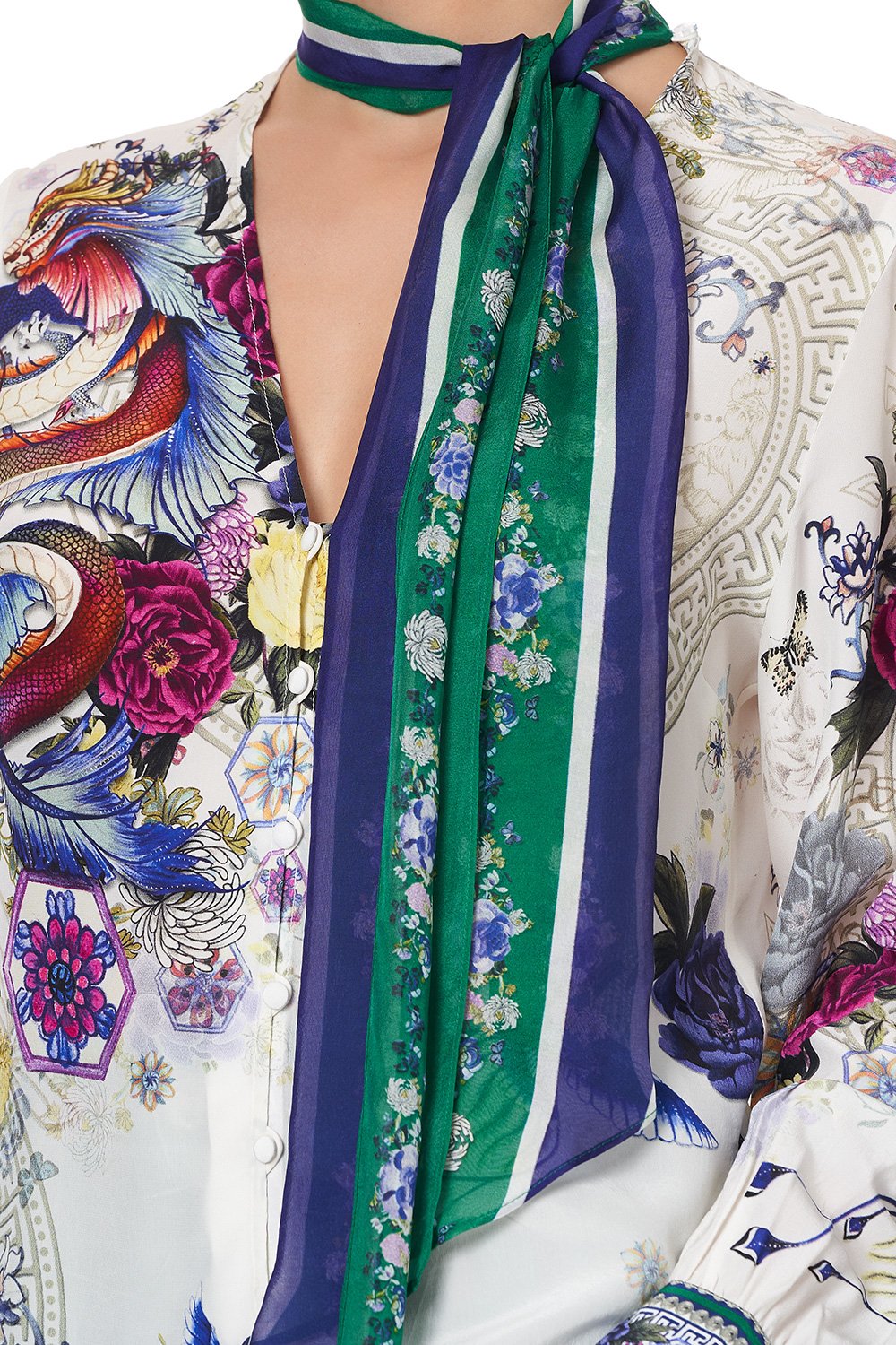 BUTTON DOWN BLOUSE WITH NECK TIE GENTLE MOON