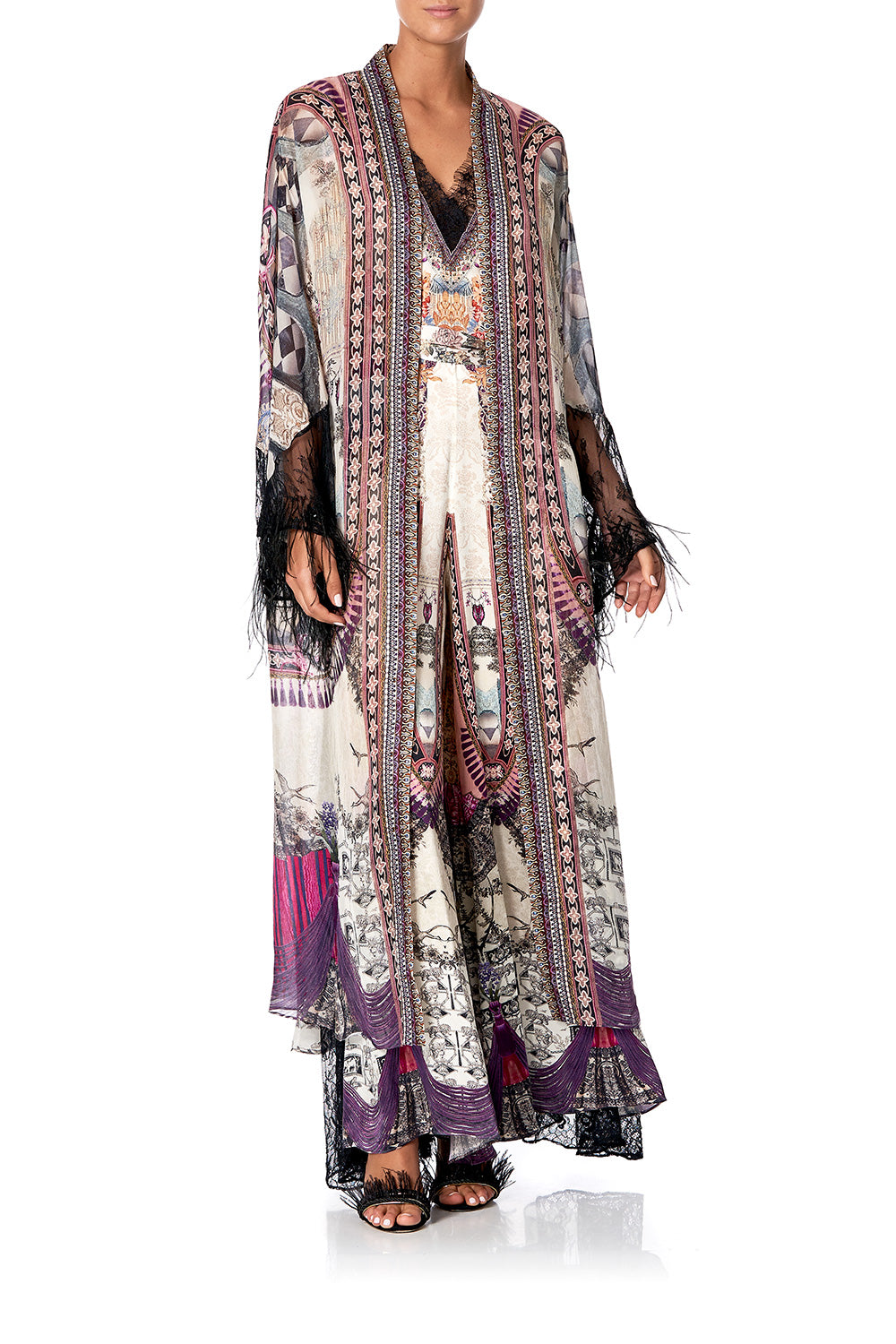 LAYERING ROBE WITH LACE INSERT VIOLET CITY