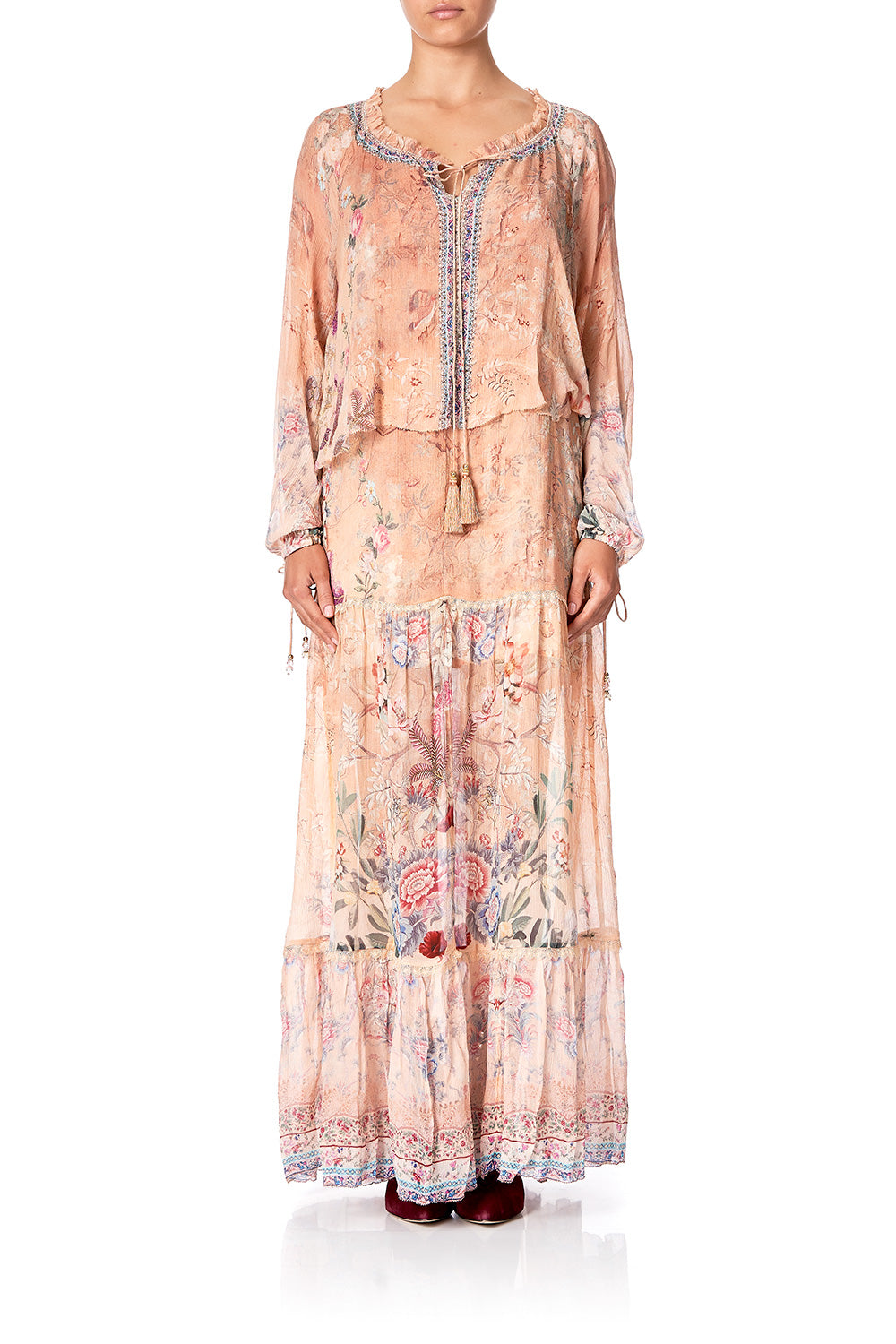 LONG TIERED DRESS WITH RUFFLED COLLAR ALL MY AVIGNON