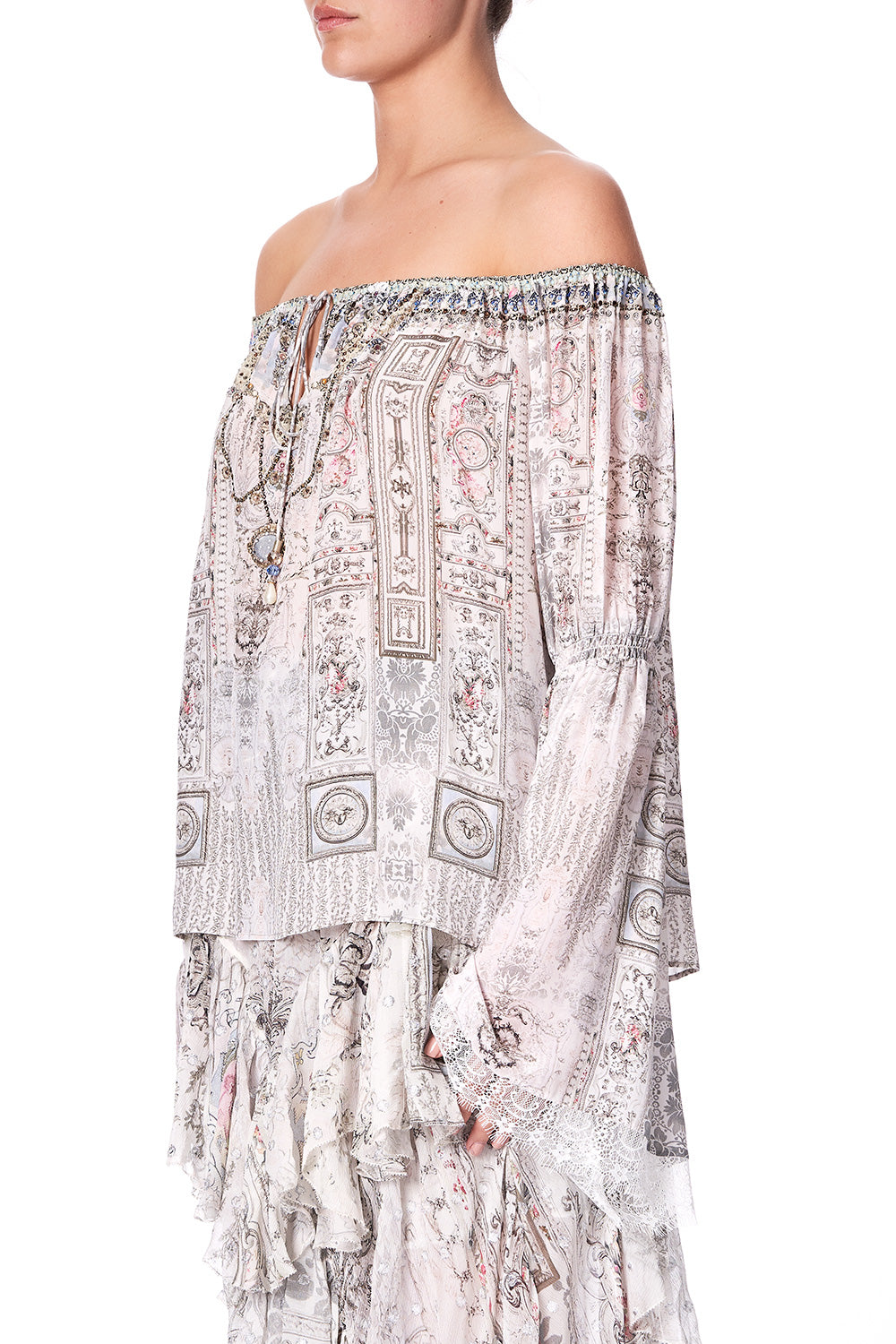 DROP SHOULDER BELL SLEEVE TOP CRYSTAL CASTLE