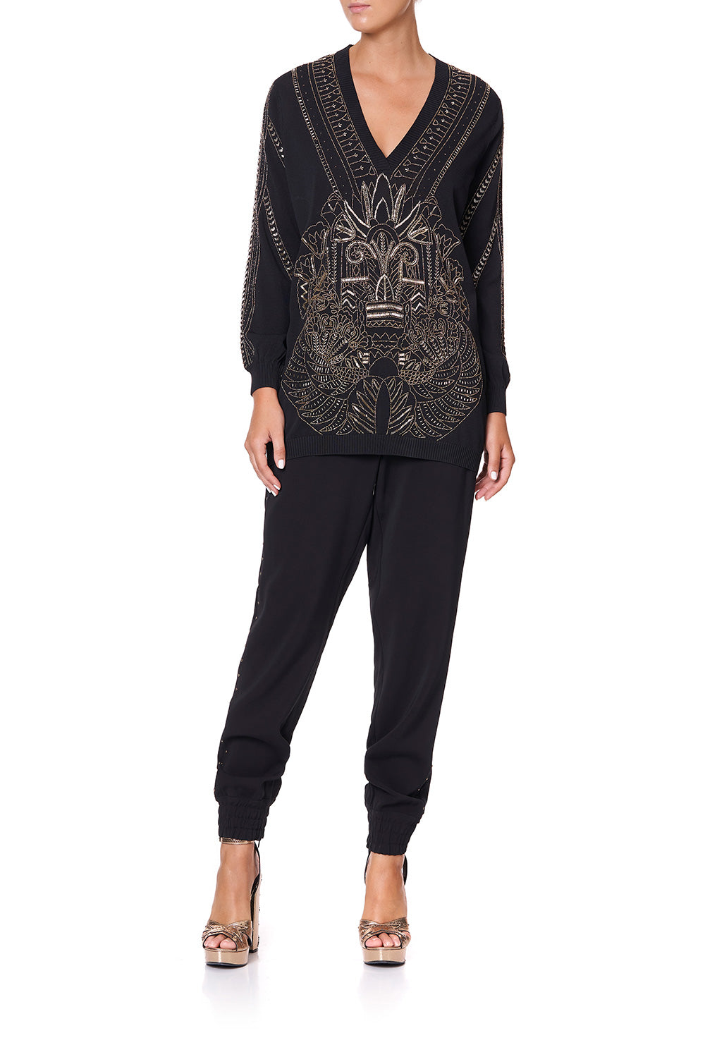 EMBELLISHED V NECK KNIT COBRA KING