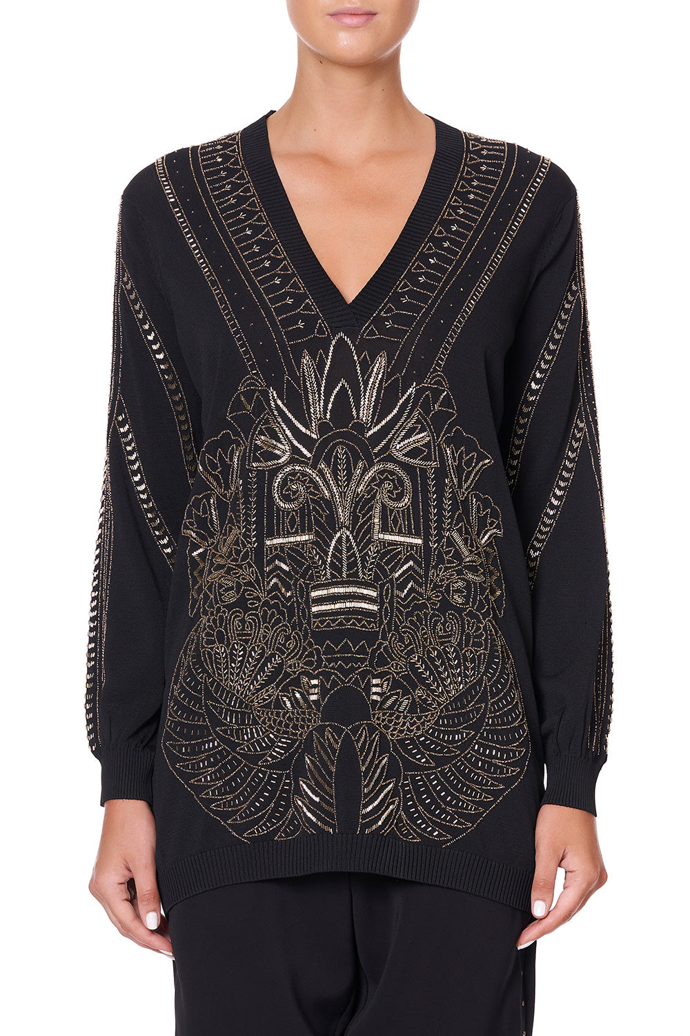 EMBELLISHED V NECK KNIT COBRA KING