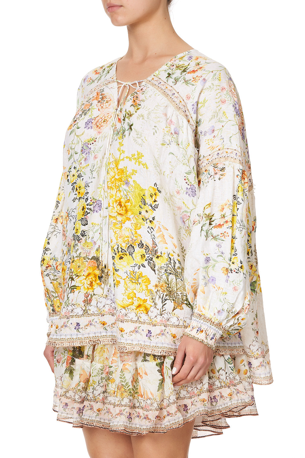 BLOUSON BLOUSE WITH NECK TIE IN THE HILLS OF TUSCANY