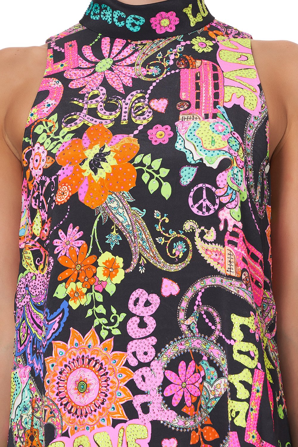 HIGH COLLAR SHIFT DRESS PEACE LOVE AND HAIR