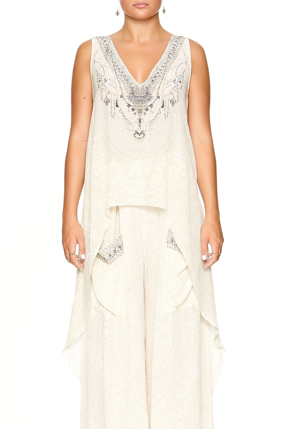 HIGH LOW CROSS OVERLAY TOP DENTELLE BLANCHE