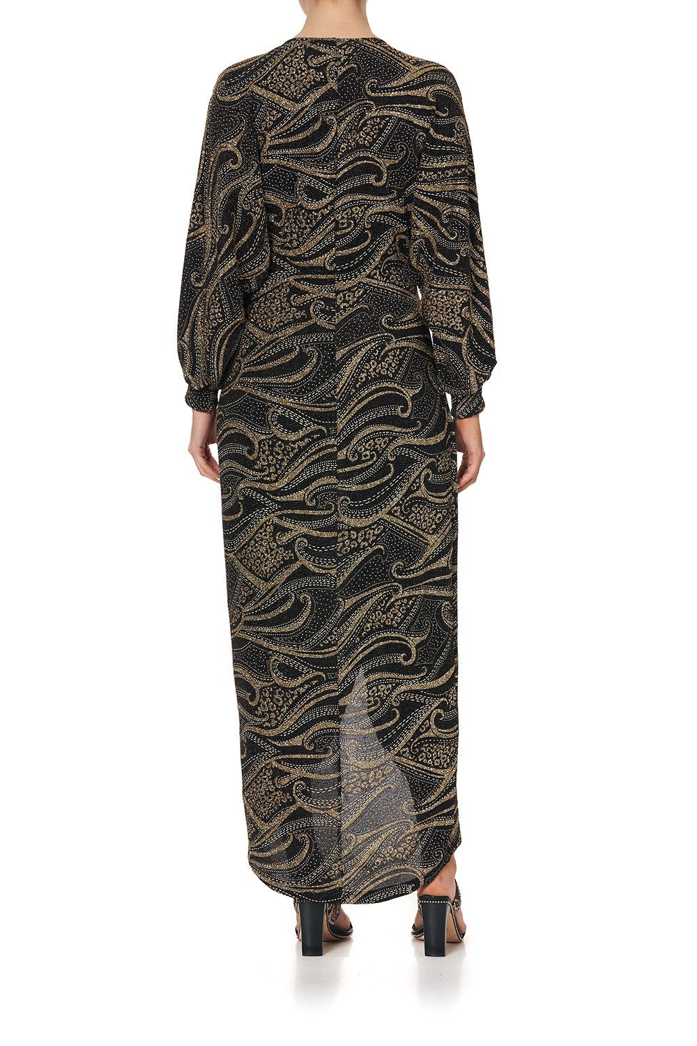 JERSEY TWIST FRONT SPLIT DRESS LUXE BLACK