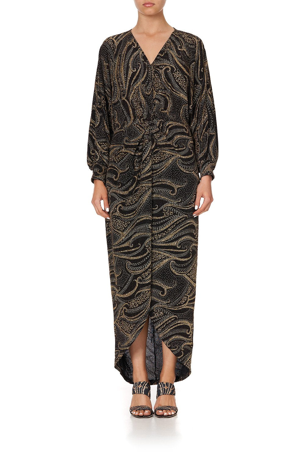 JERSEY TWIST FRONT SPLIT DRESS LUXE BLACK