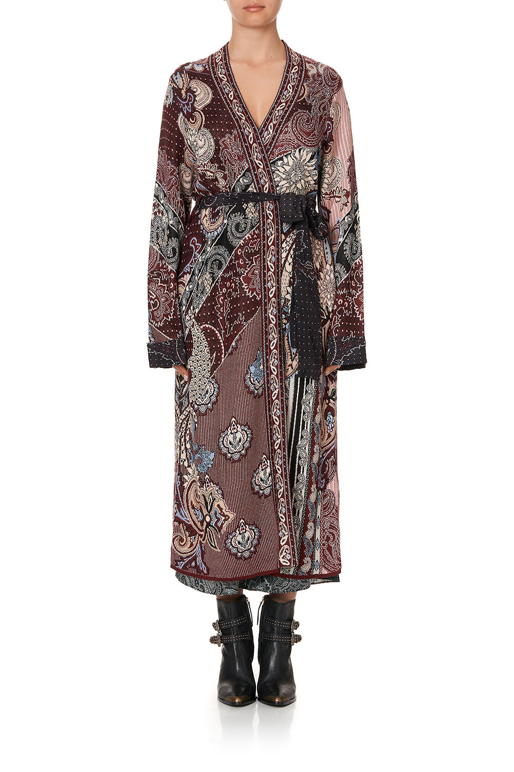 KNIT COAT WITH WOVEN DETAIL TALE OF THE FIRE BIRD