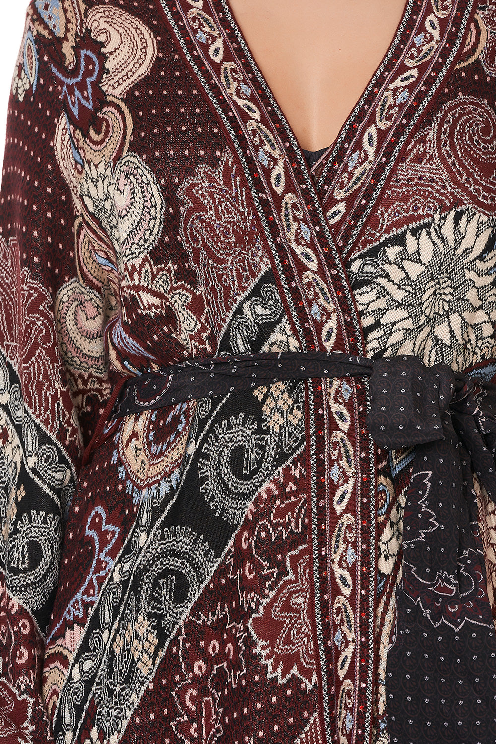 KNIT COAT WITH WOVEN DETAIL TALE OF THE FIRE BIRD