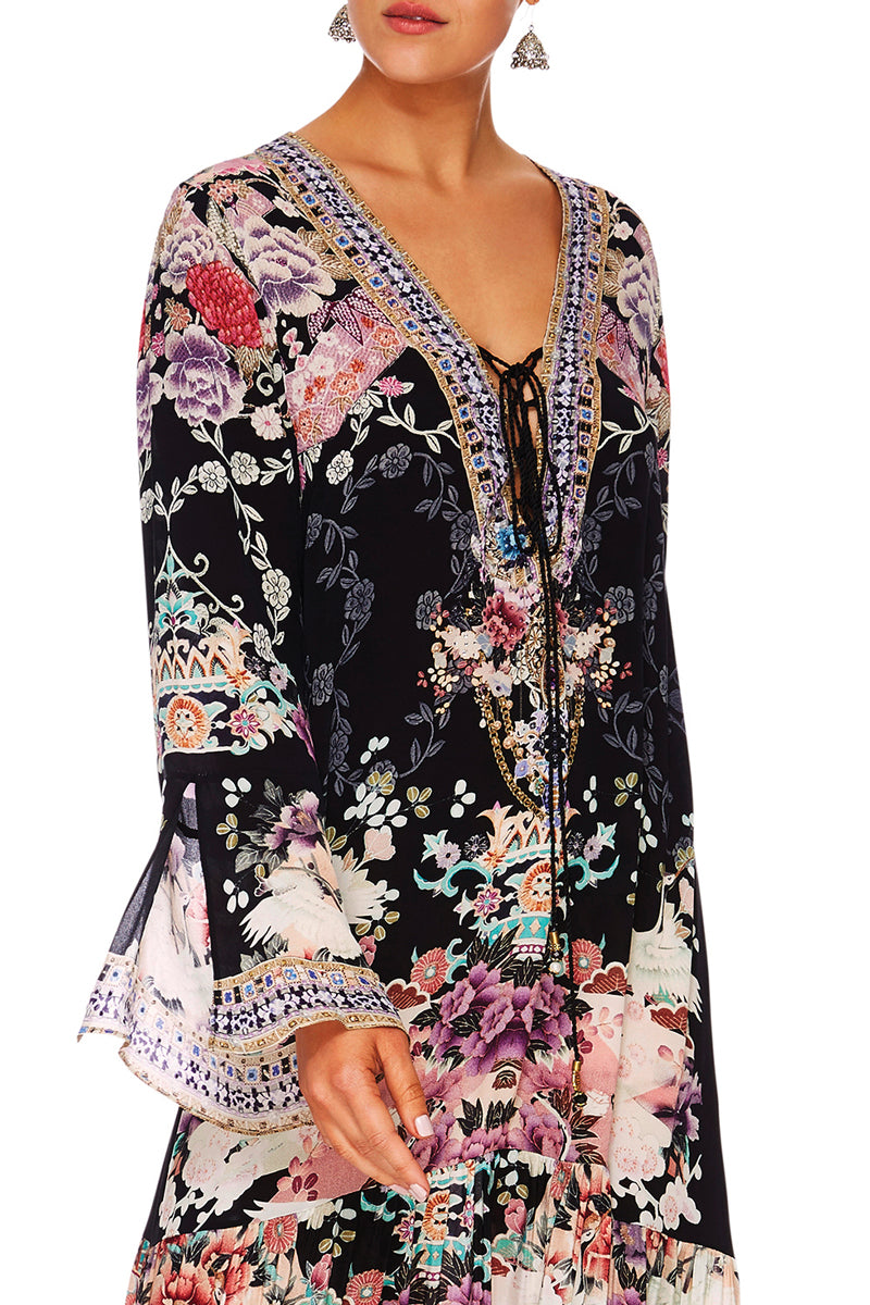 NIGHTS WITH HER LACE UP DRESS W TIERED HEM