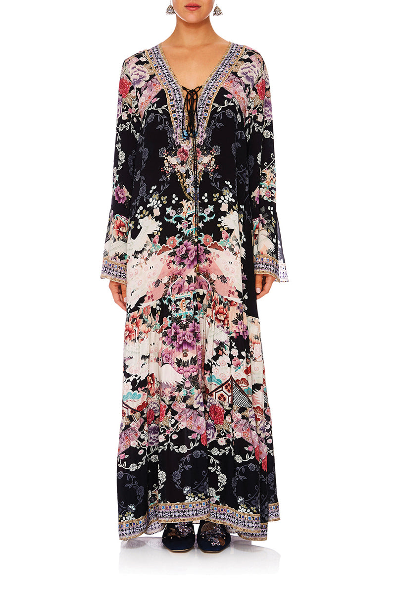 NIGHTS WITH HER LACE UP DRESS W TIERED HEM