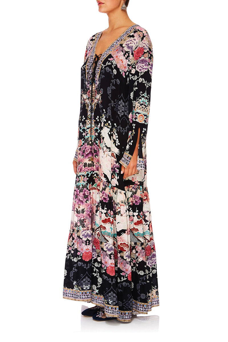 NIGHTS WITH HER LACE UP DRESS W TIERED HEM