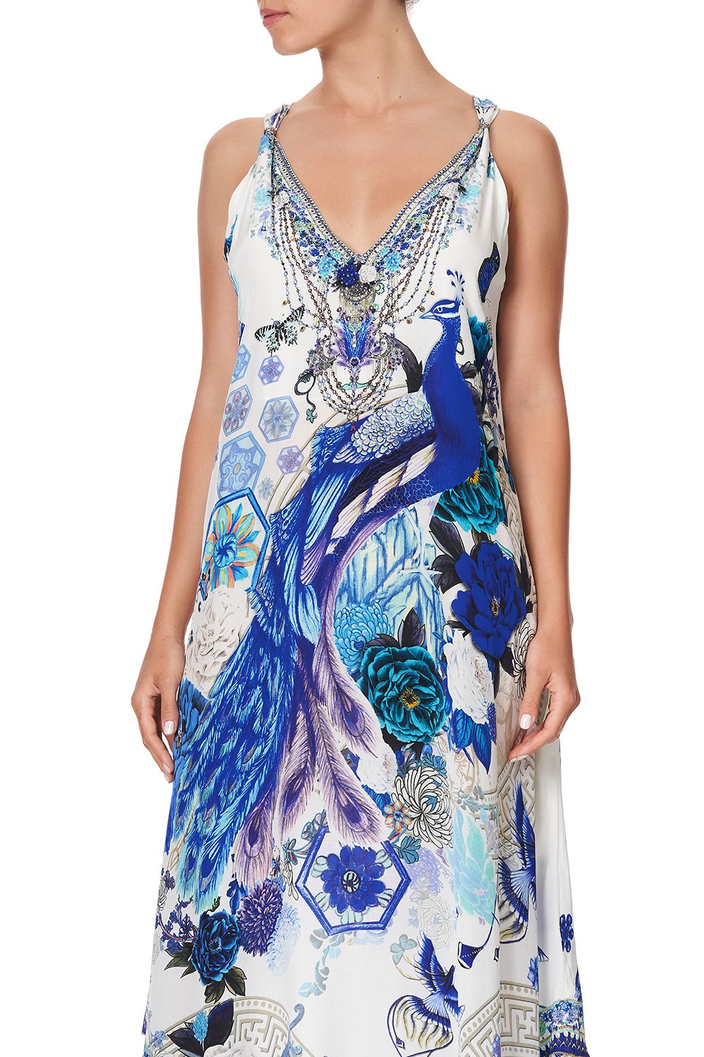 LONG DRESS WITH STRAP BEAD DETAIL WHITE SIDE OF THE MOON