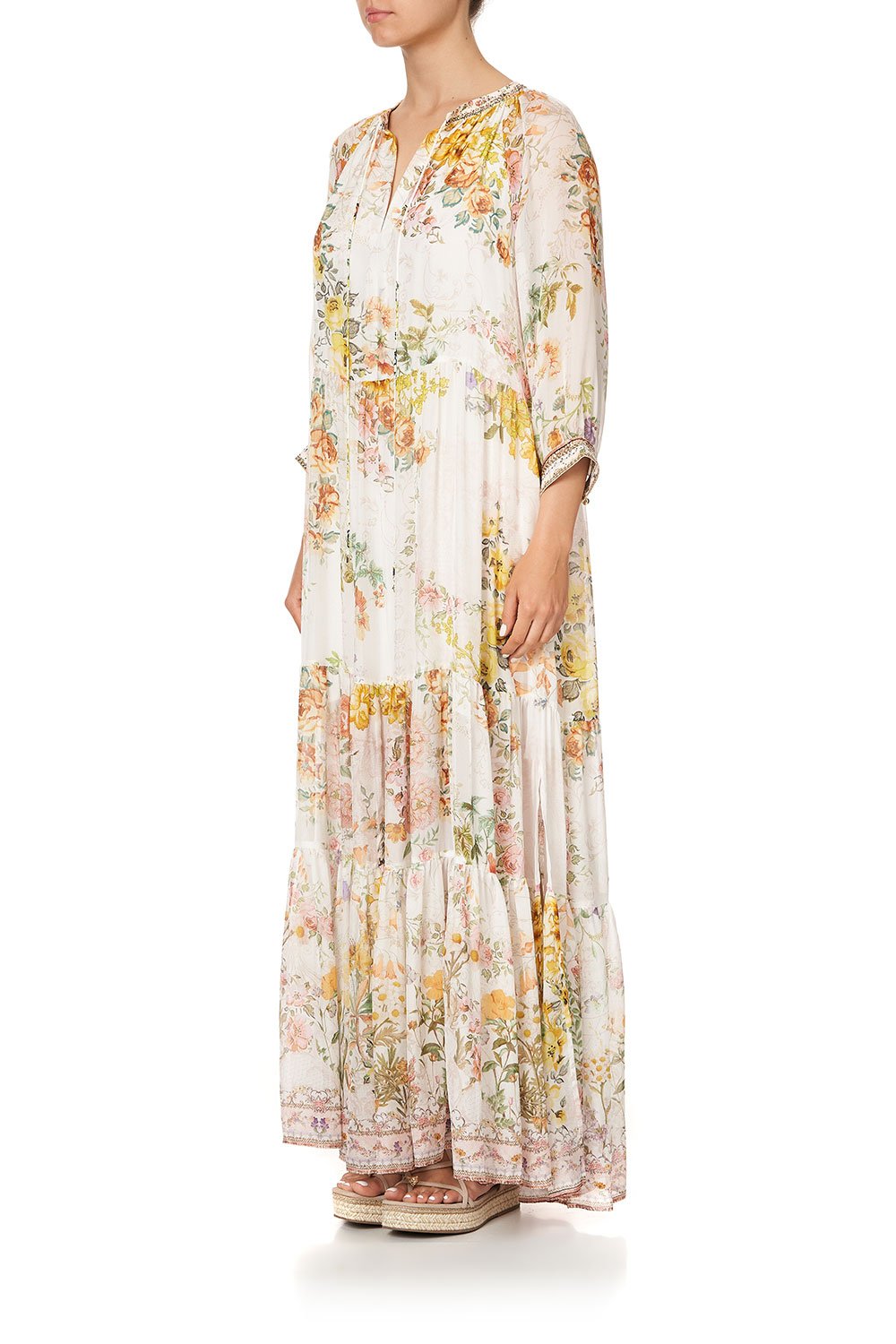 LONG GATHERED PANEL DRESS IN THE HILLS OF TUSCANY