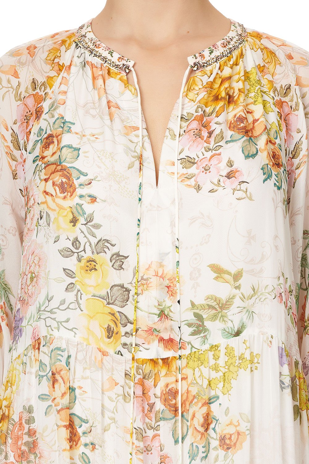 LONG GATHERED PANEL DRESS IN THE HILLS OF TUSCANY