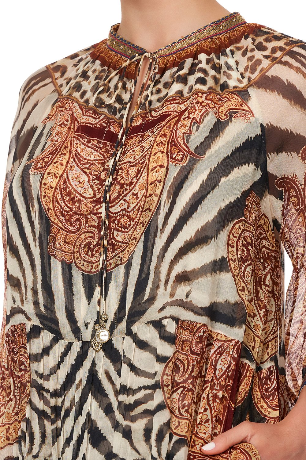 LONG GATHERED PANEL DRESS WILD FIRE