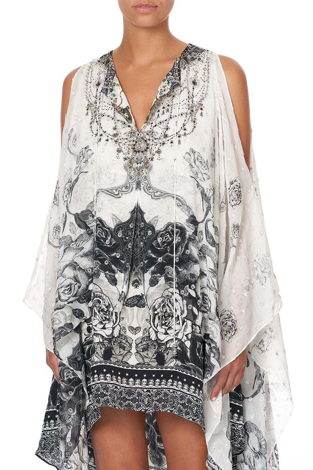 LONG SHEER OVERLAY DRESS MIDNIGHT PEARL