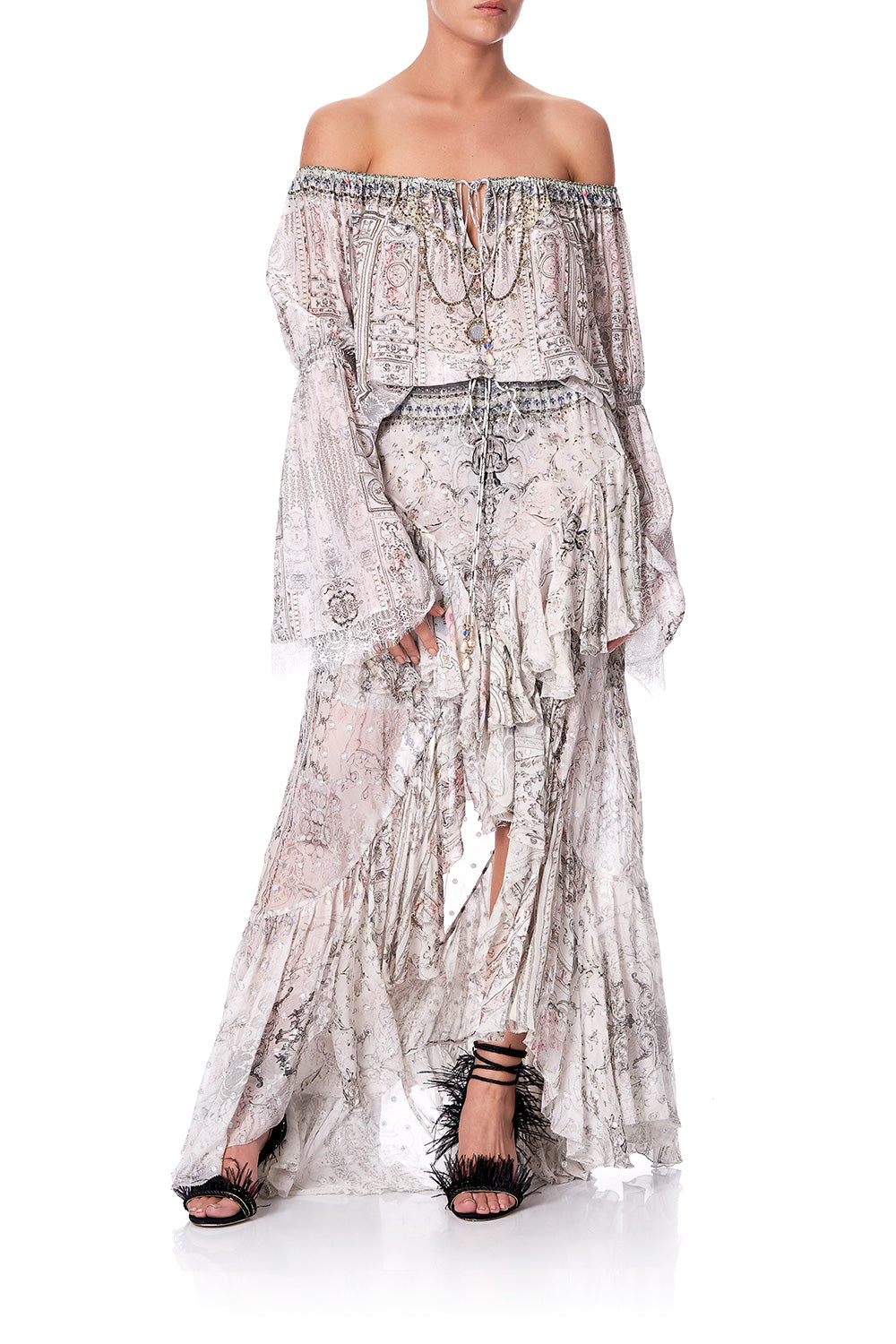 MAXI SKIRT WITH DOUBLE FRILL CRYSTAL CASTLE