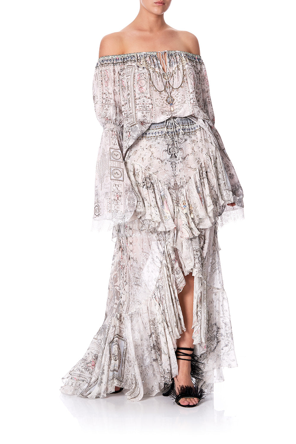 MAXI SKIRT WITH DOUBLE FRILL CRYSTAL CASTLE