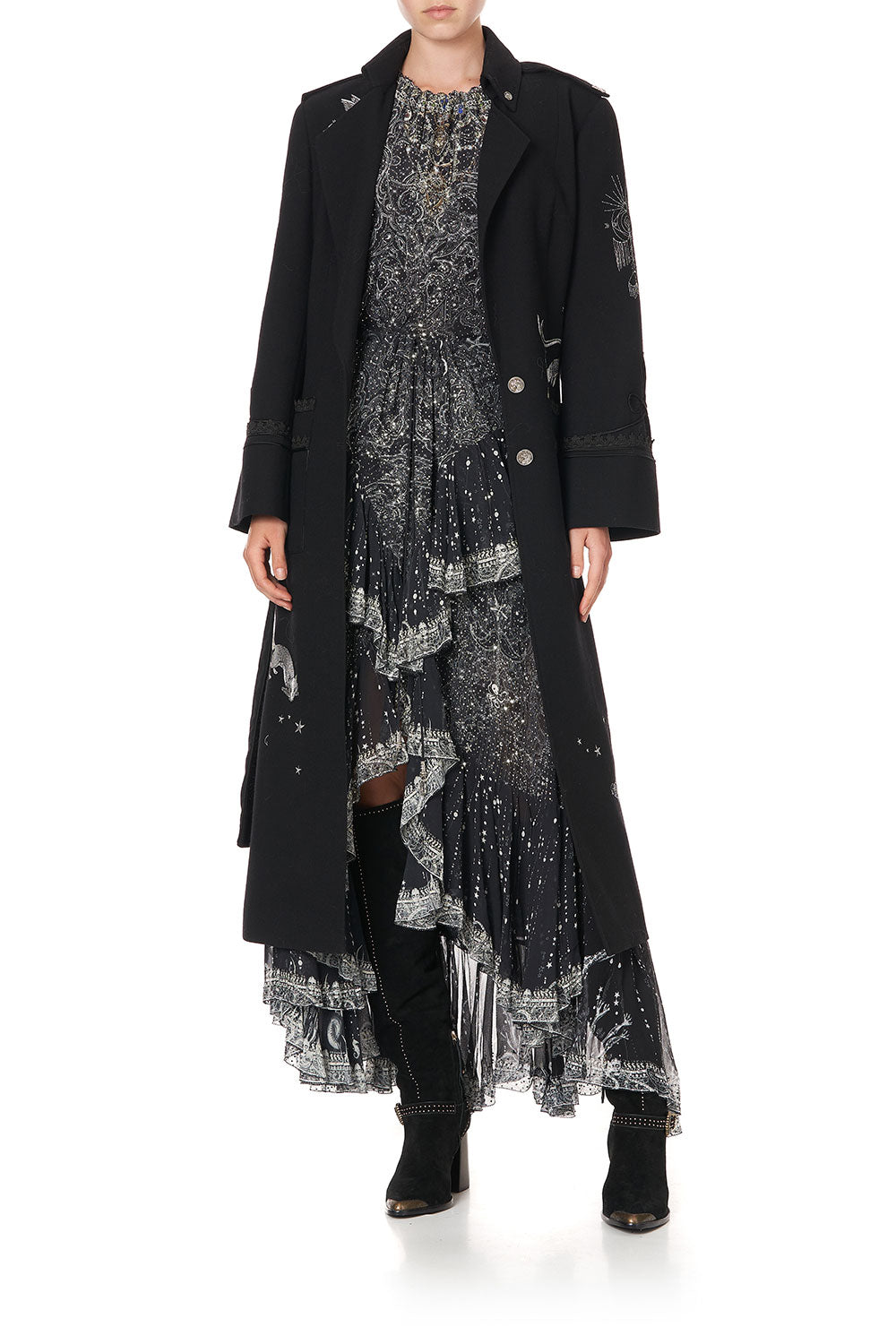 MAXI SKIRT WITH DOUBLE FRILL MIDNIGHT PEARL