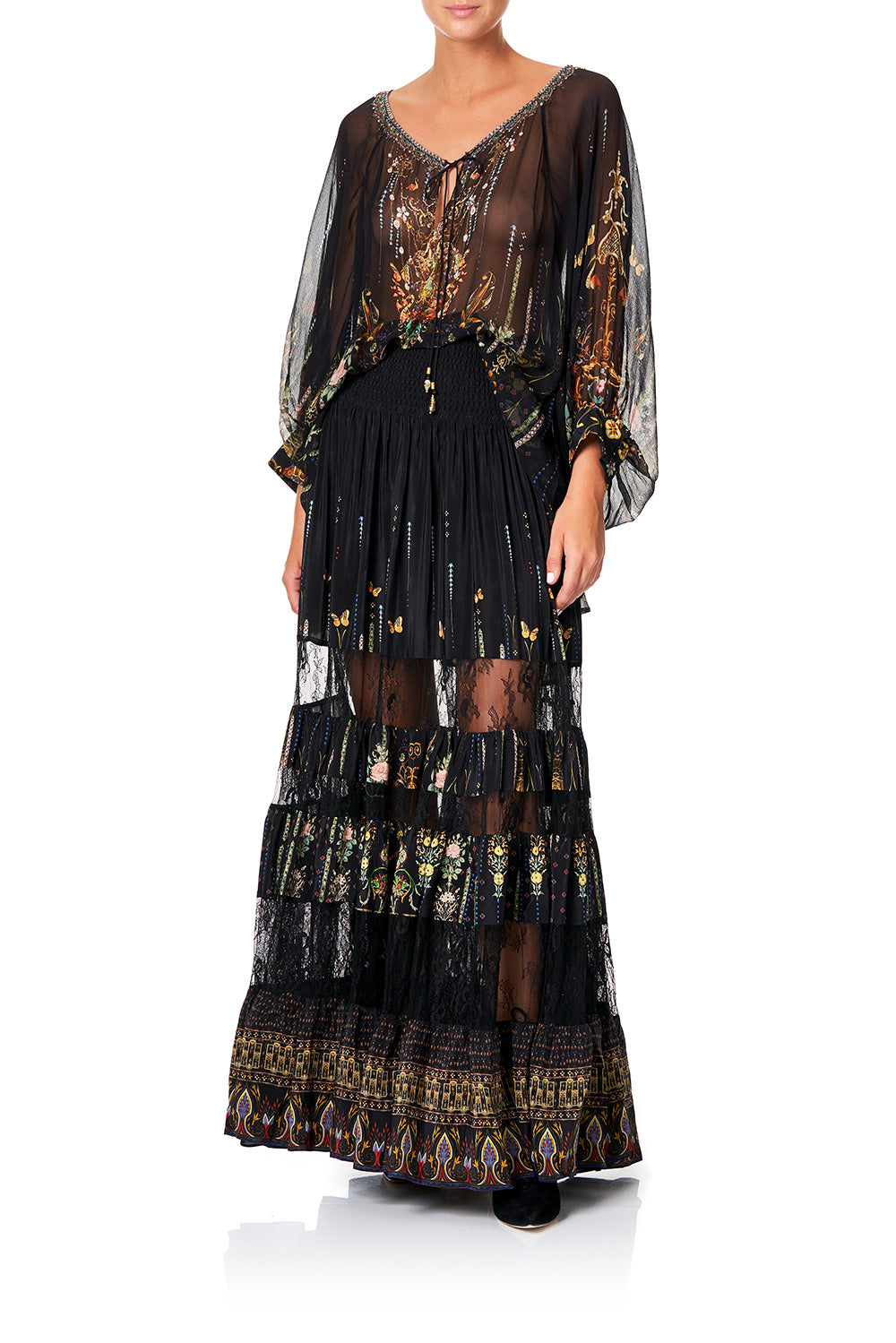 CAMILLA MAXI SKIRT WITH LACE INSERTS REBELLE REBELLE