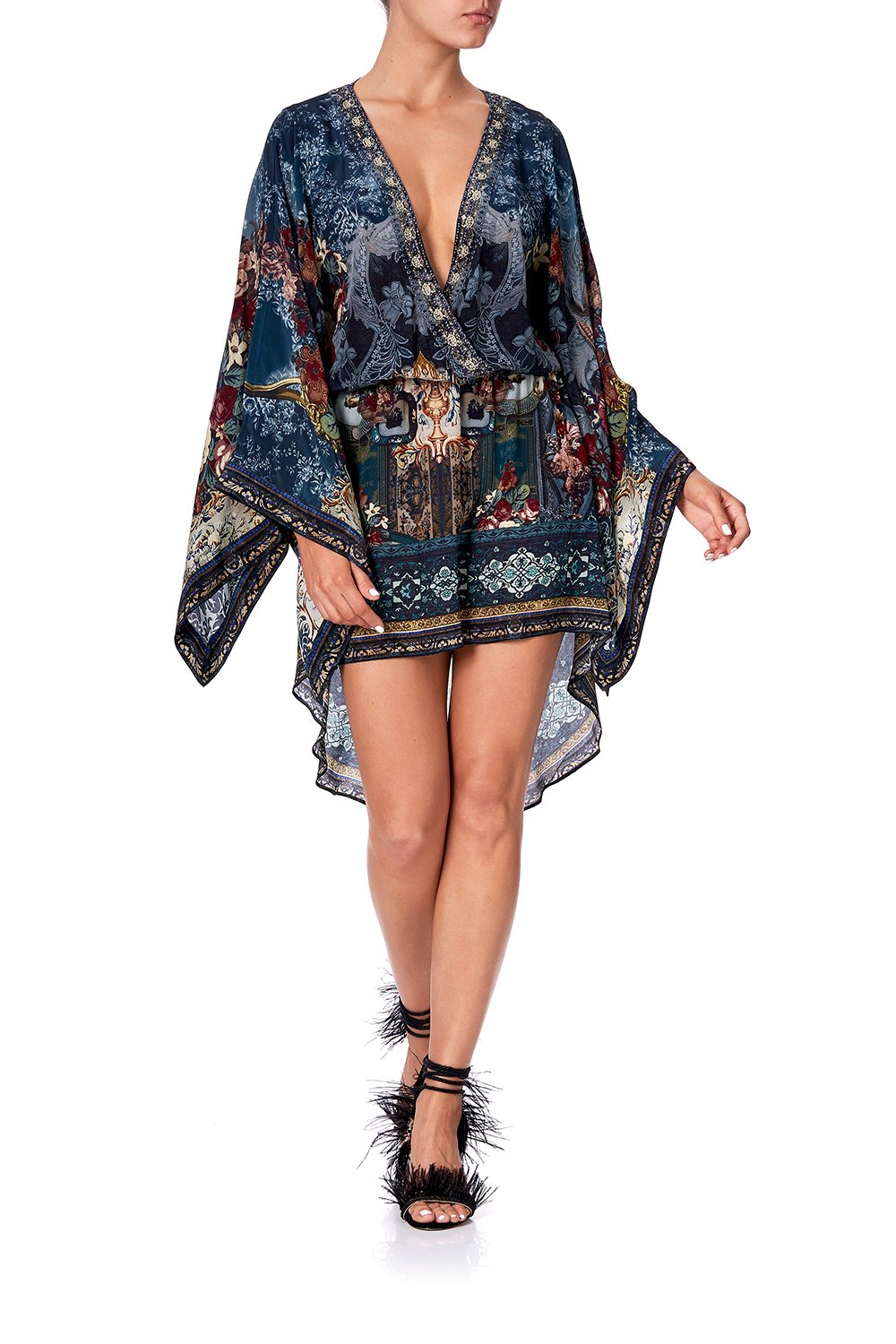 V-NECK KIMONO DRESS WITH TIE HOTEL BOHEME