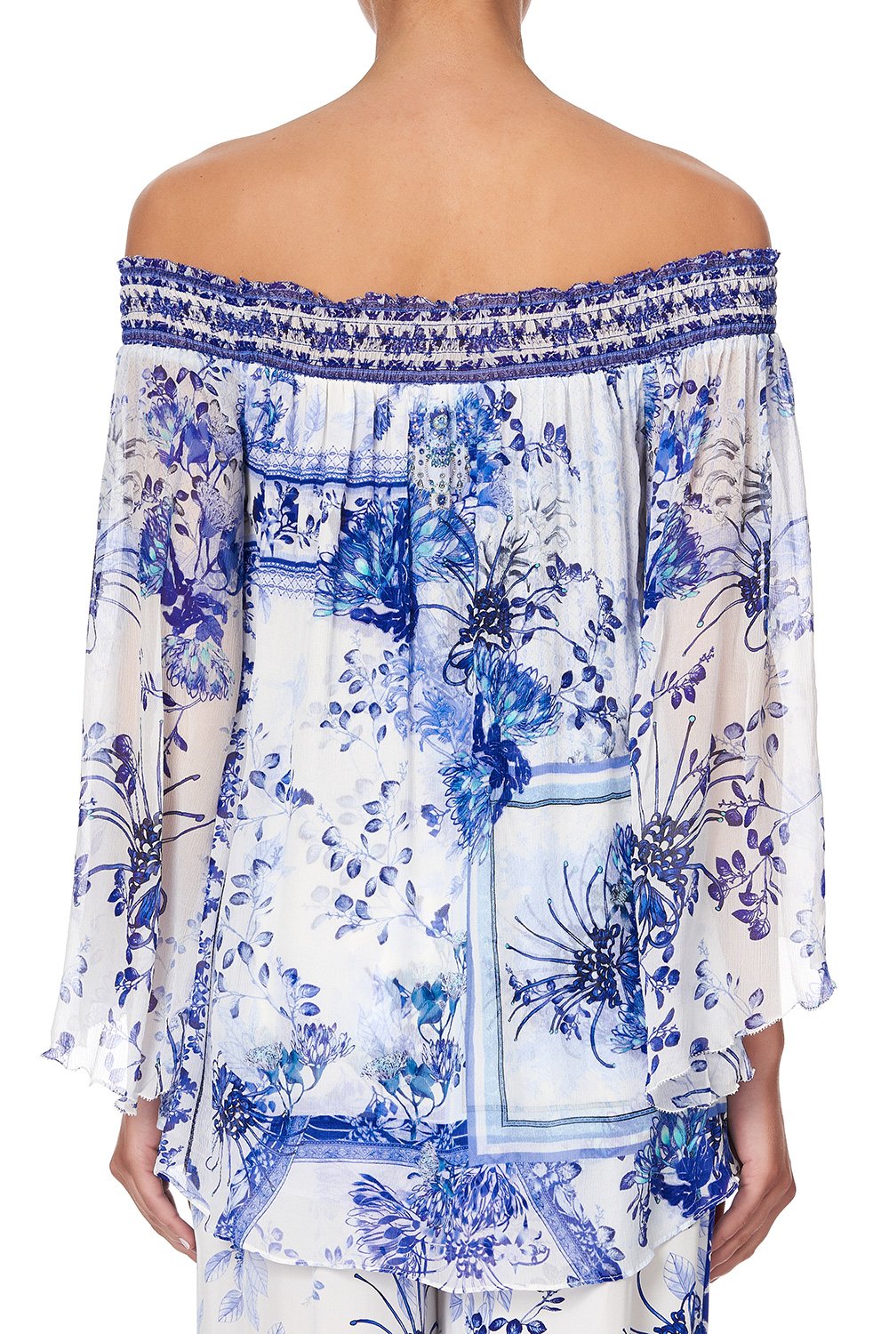 OFF SHOULDER SHIRRED BLOUSE CARDS FROM THE COAST