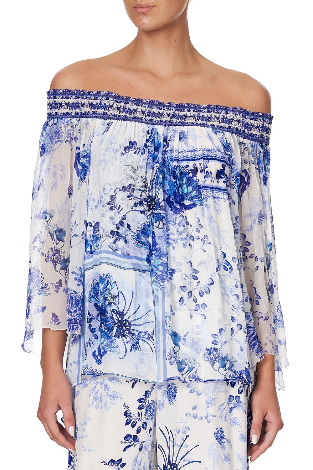 OFF SHOULDER SHIRRED BLOUSE CARDS FROM THE COAST