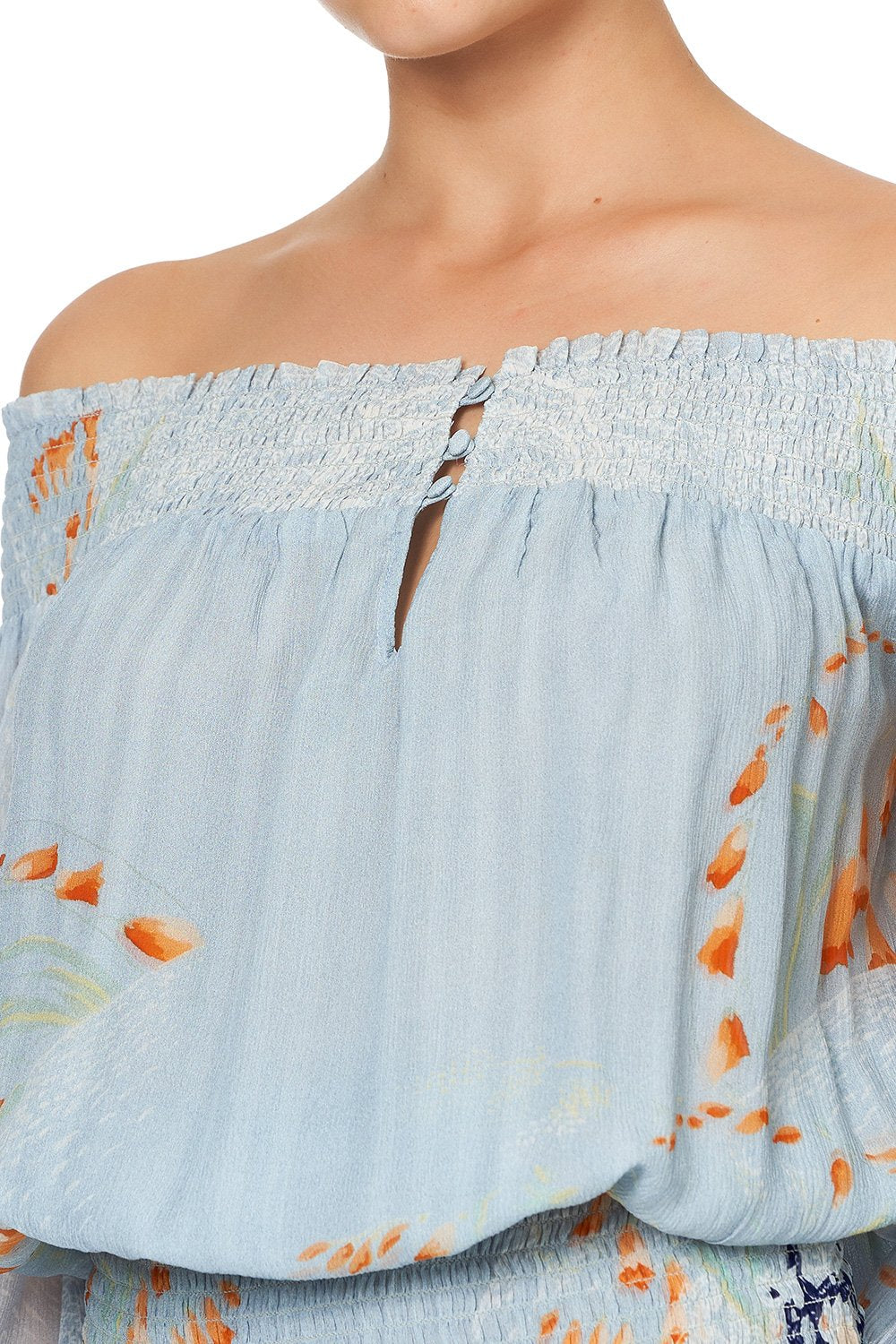 OFF SHOULDER SHIRRED DRESS FRASER FANTASIA