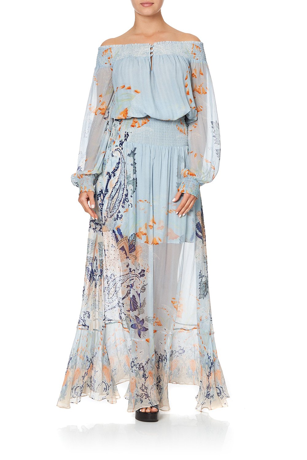 OFF SHOULDER SHIRRED DRESS FRASER FANTASIA