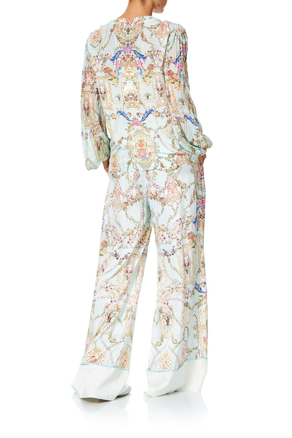 CAMILLA PEASANT BLOUSE WITH FRONT VERSAILLES SKY