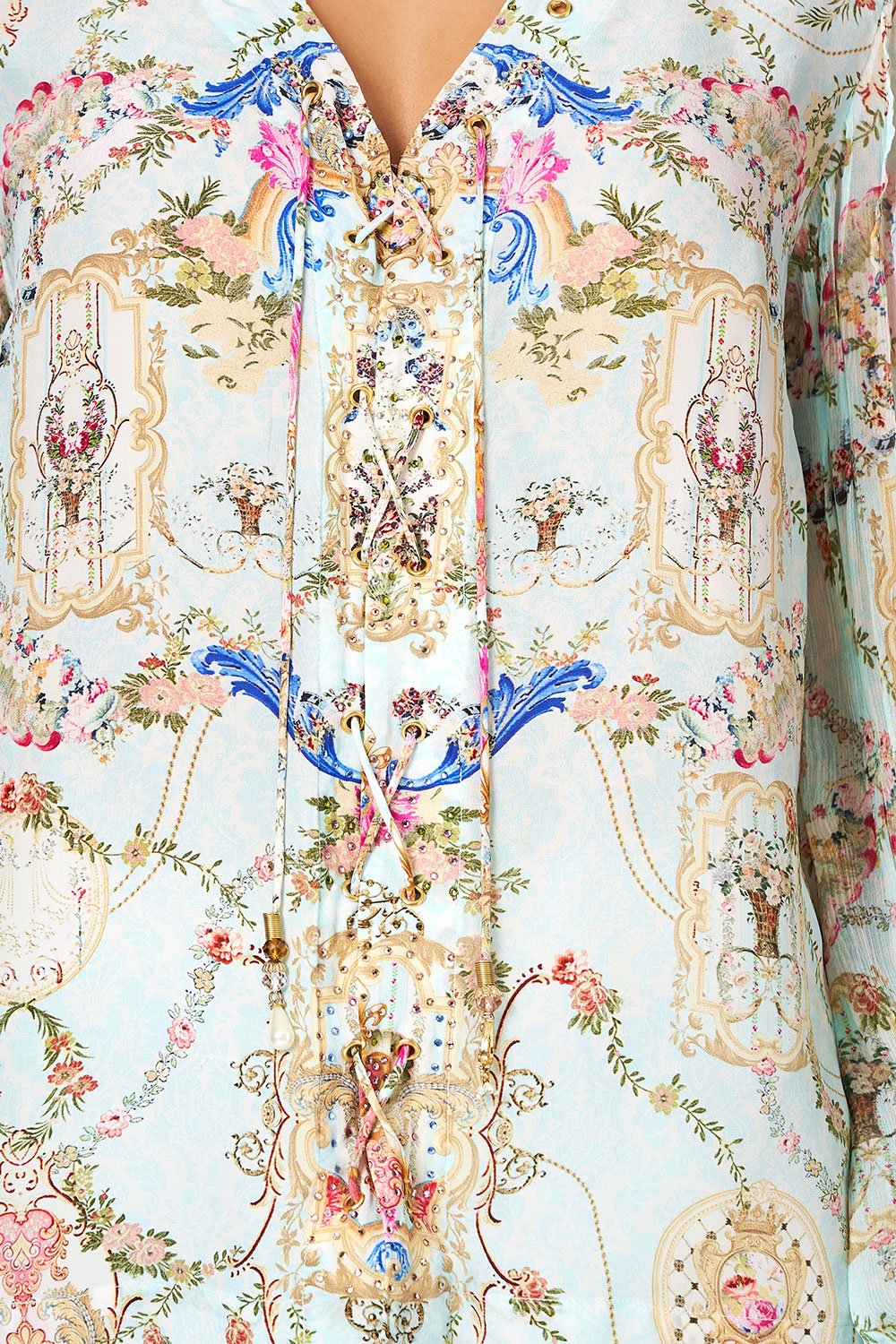 CAMILLA PEASANT BLOUSE WITH FRONT VERSAILLES SKY