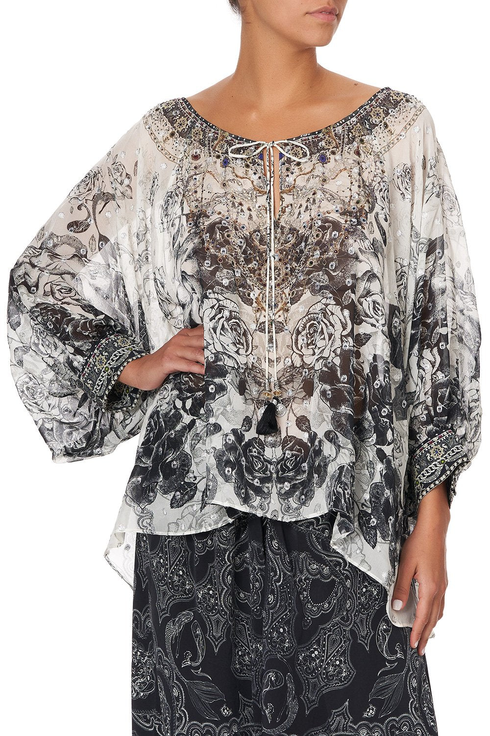 RAGLAN SLEEVE BLOUSE WITH CUFF MIDNIGHT PEARL