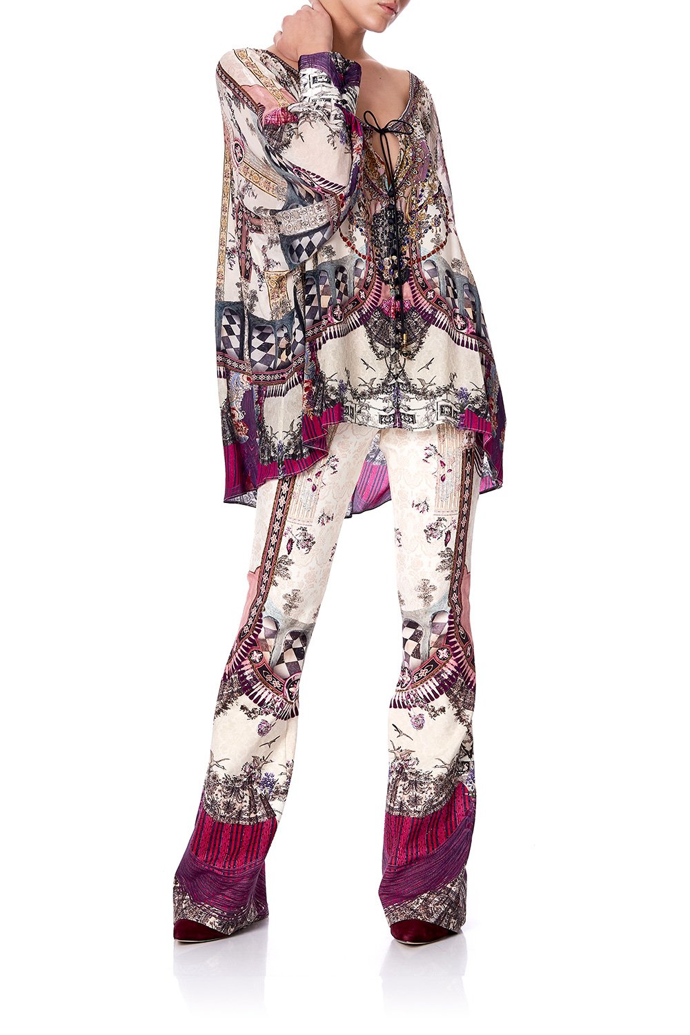 RAGLAN SLEEVE BUTTON UP TOP VIOLET CITY