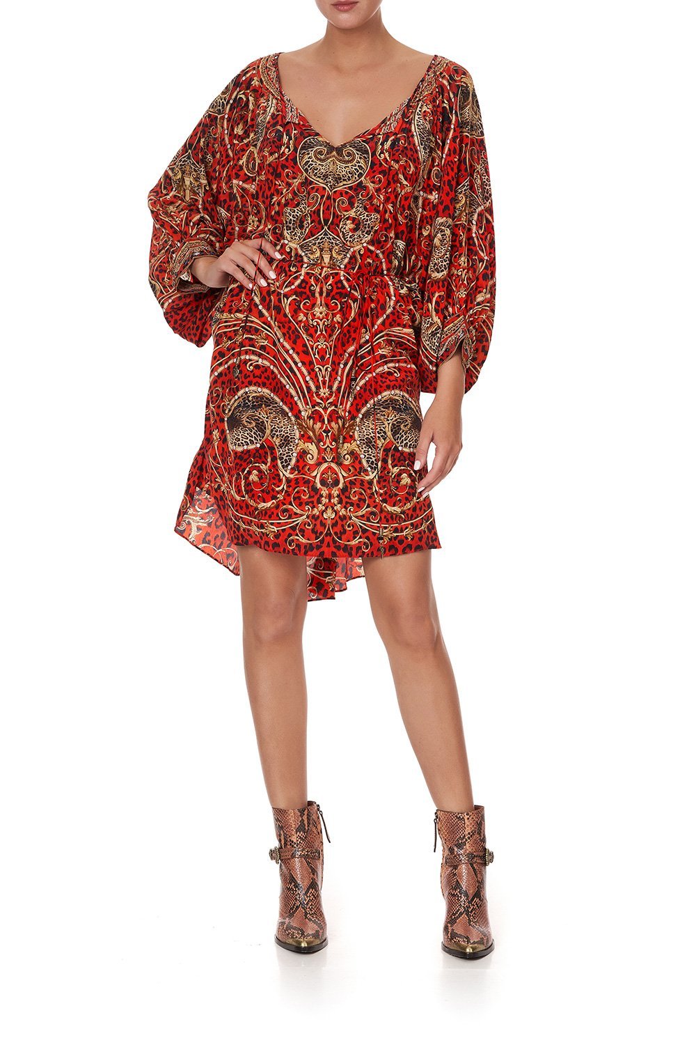 RAGLAN SLEEVE TIE FRONT DRESS SLAVE TO THE RHYTHM