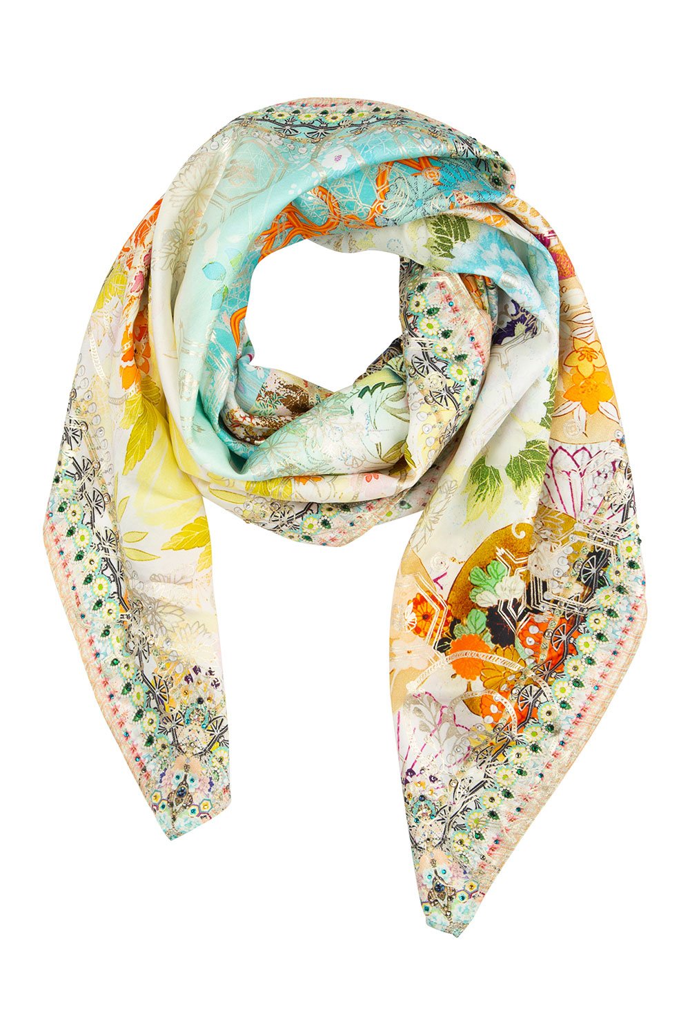 CAMILLA LARGE SQUARE SCARF RETRO'S RAINBOW