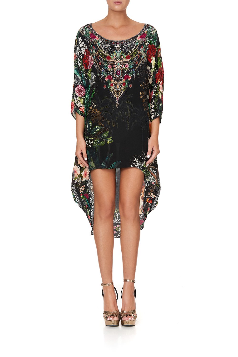 SCOOP BACK HEM DRESS RAISED WITH WOLVES