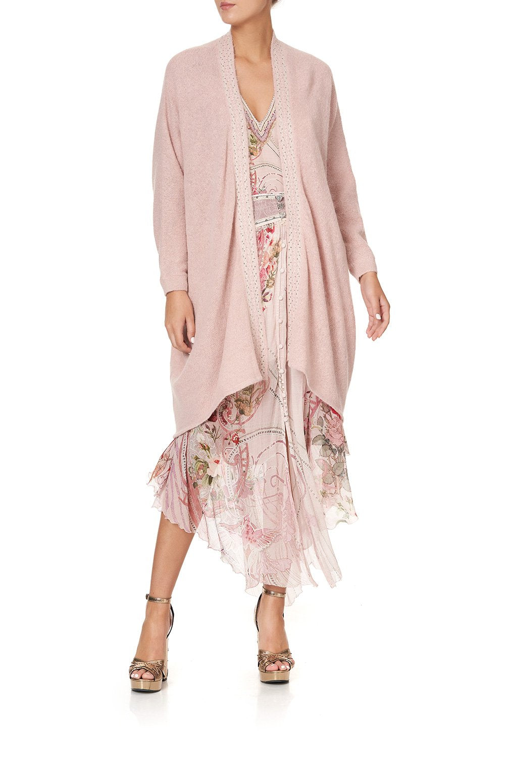 SOFT KNIT PONCHO WITH EMBROIDERY PINK ISTENANYA