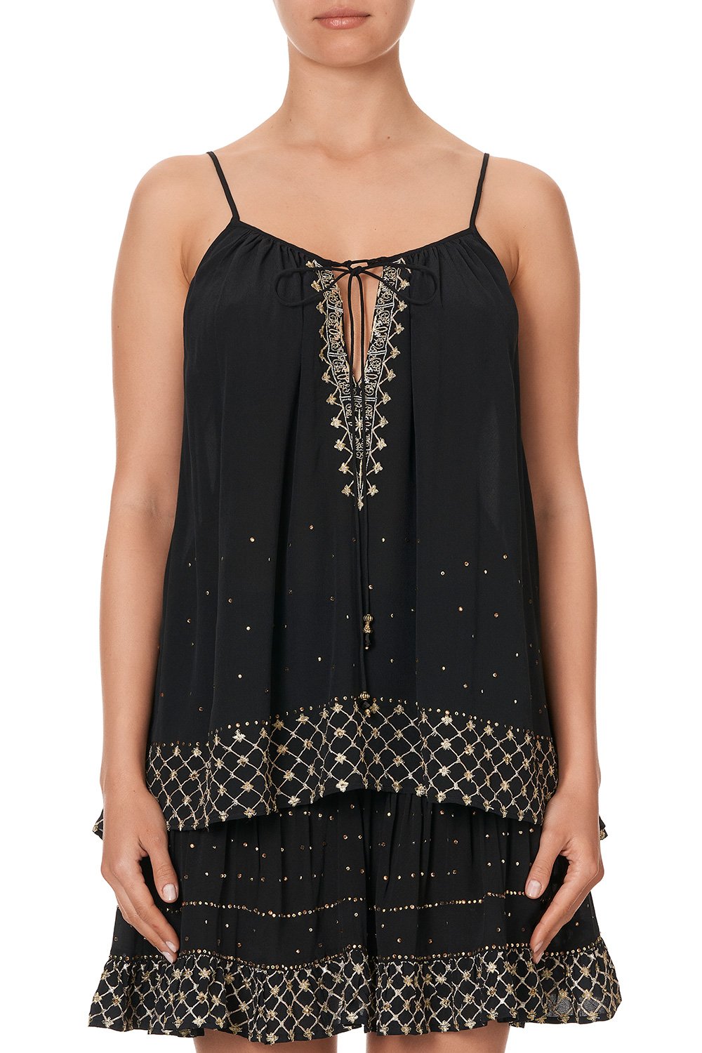 STRAP TOP WITH TIE FRONT DETAIL THE JEWELLED ARROW