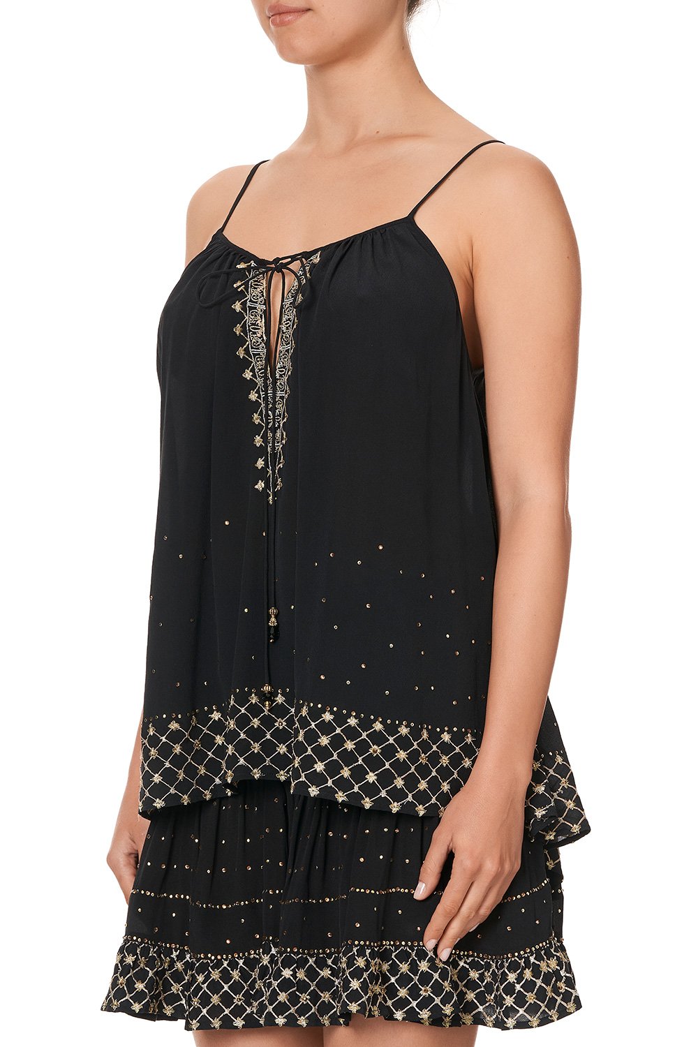 STRAP TOP WITH TIE FRONT DETAIL THE JEWELLED ARROW