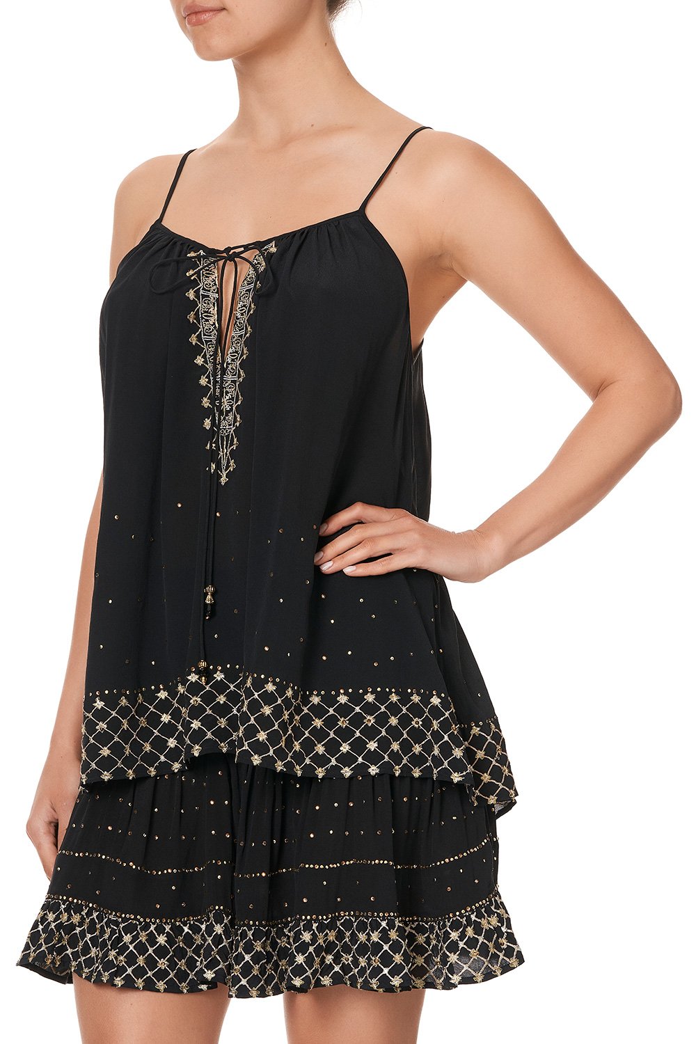 STRAP TOP WITH TIE FRONT DETAIL THE JEWELLED ARROW