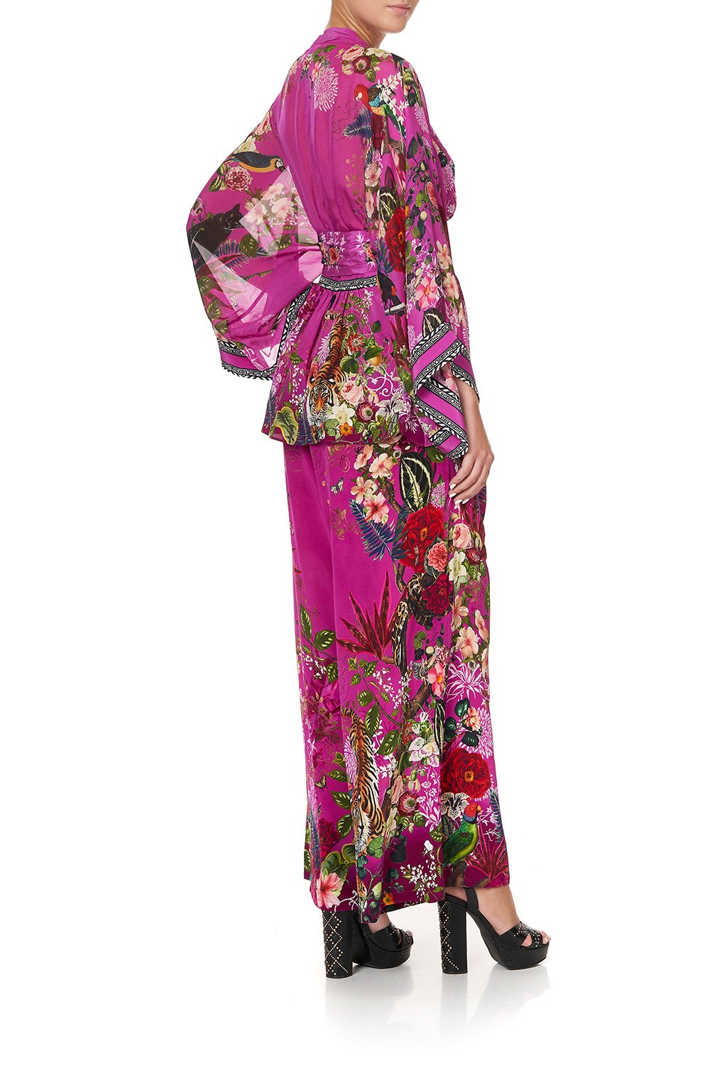 TIE FRONT WIDE SLEEVE BLOUSE WITH SHIRRED BACK JUNGLE LANGUAGE