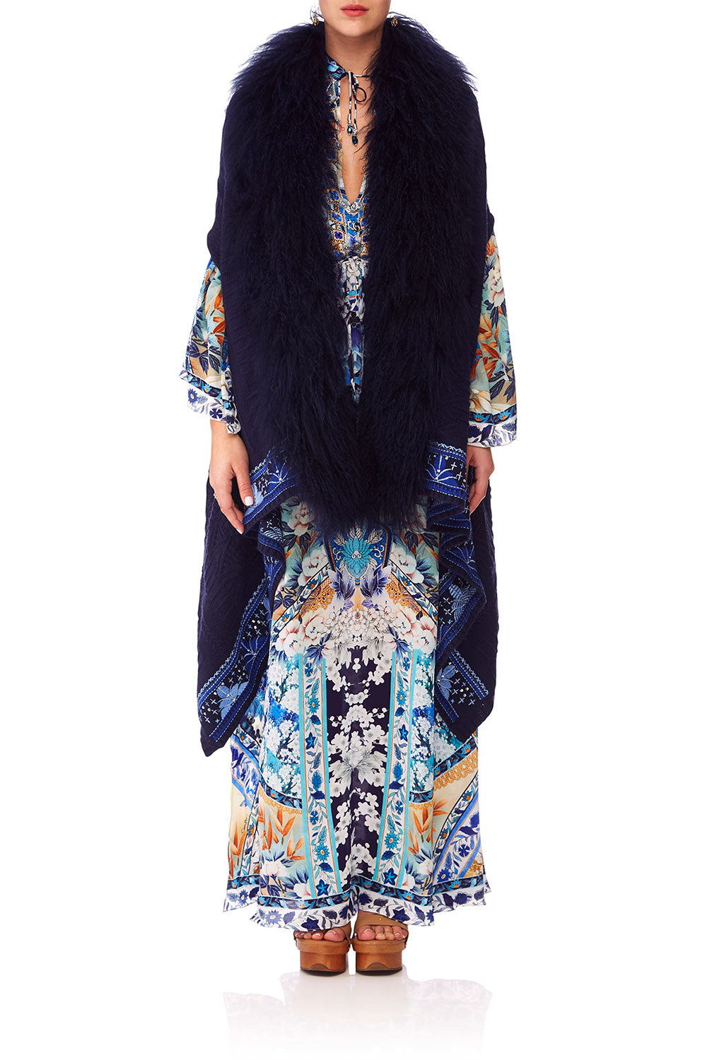 CAMILLA TOKYO TRIBE SHEARLING PONCHO