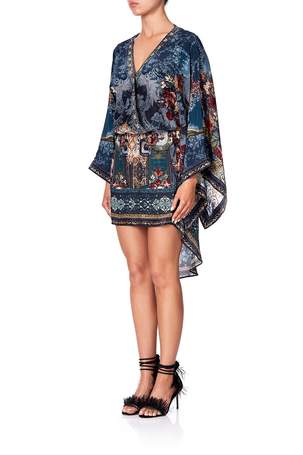 V-NECK KIMONO DRESS WITH TIE HOTEL BOHEME