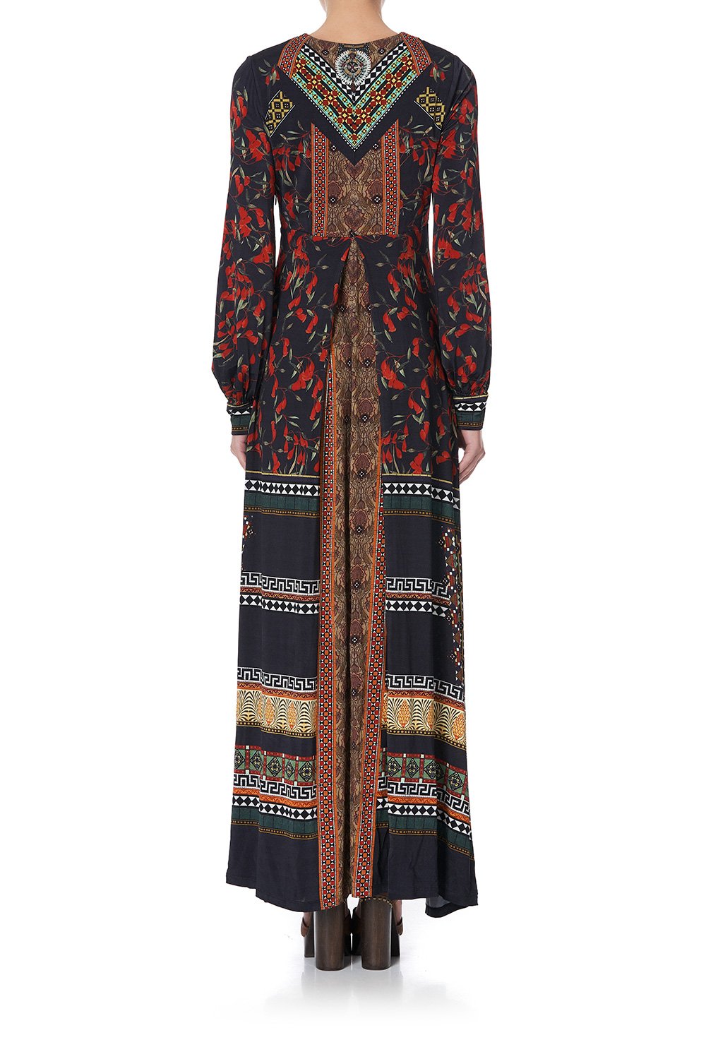 V NECK JERSEY DRESS WITH TUCK DETAIL PAVED IN PAISLEY