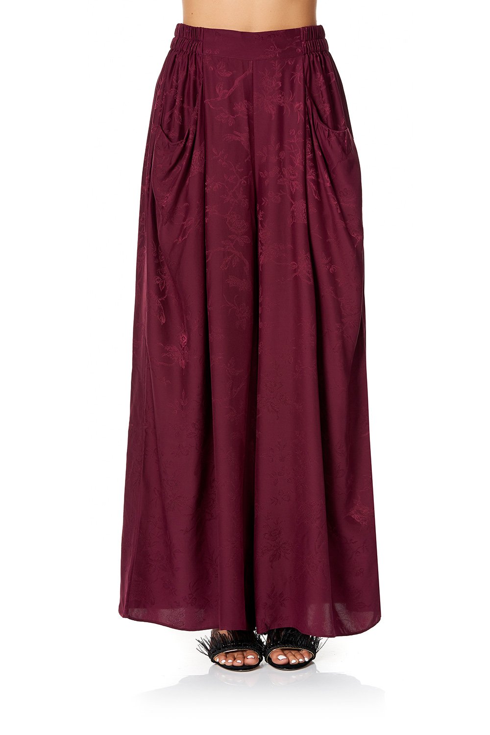 WIDE LEG PANT WITH GATHERED POCKETS BURGUNDY