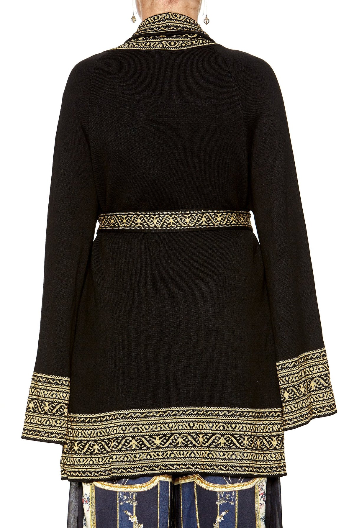 KIMONO KNIT WITH TIE BLACK GOLD