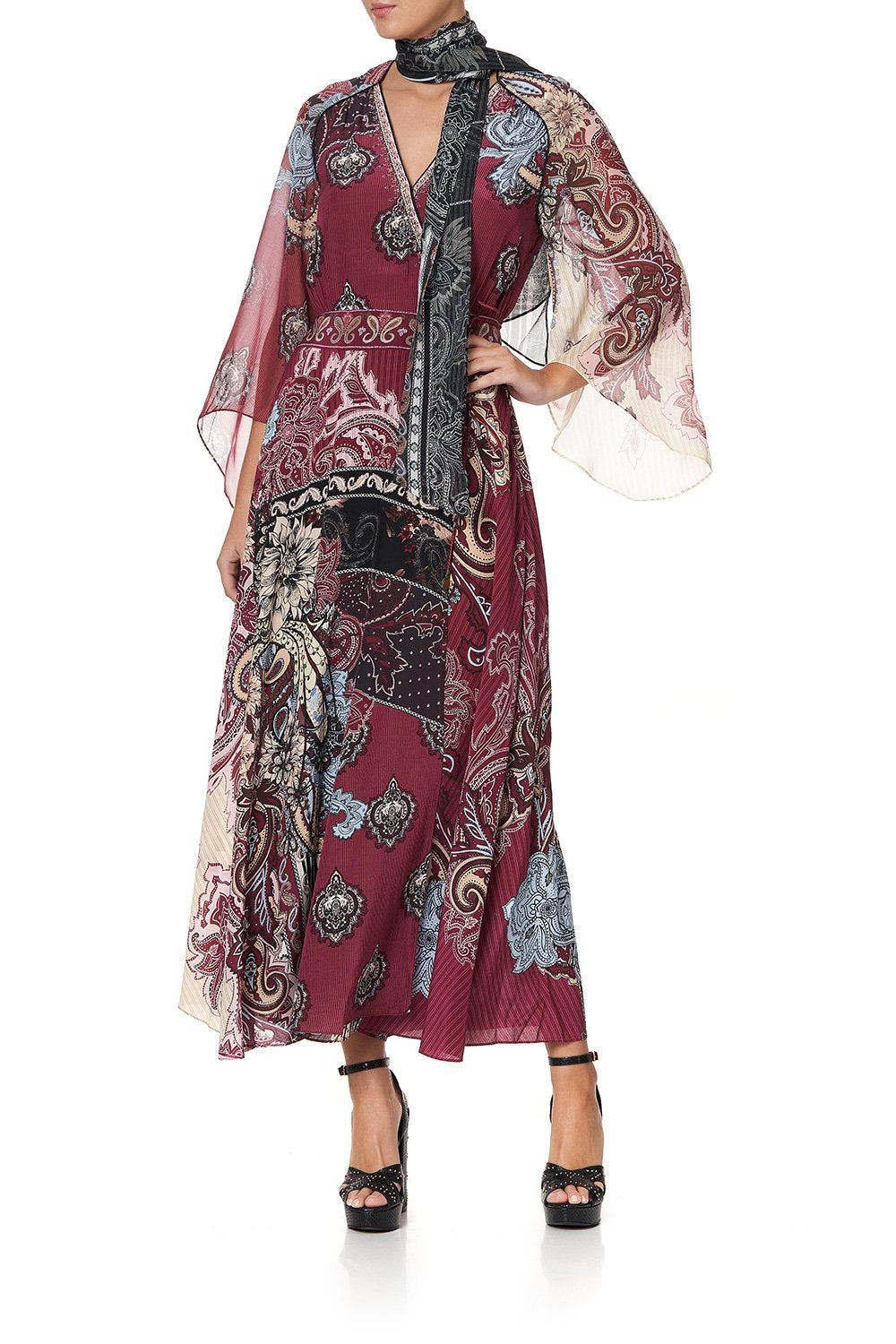 WRAP DRESS WITH NECK TIE TALE OF THE FIRE BIRD