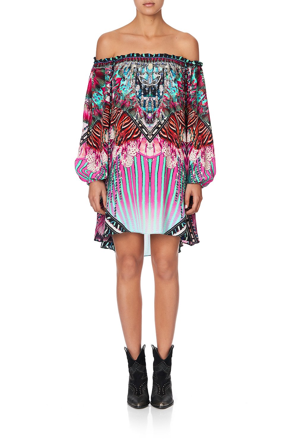 OFF SHOULDER MINI DRESS RAINBOW EYES