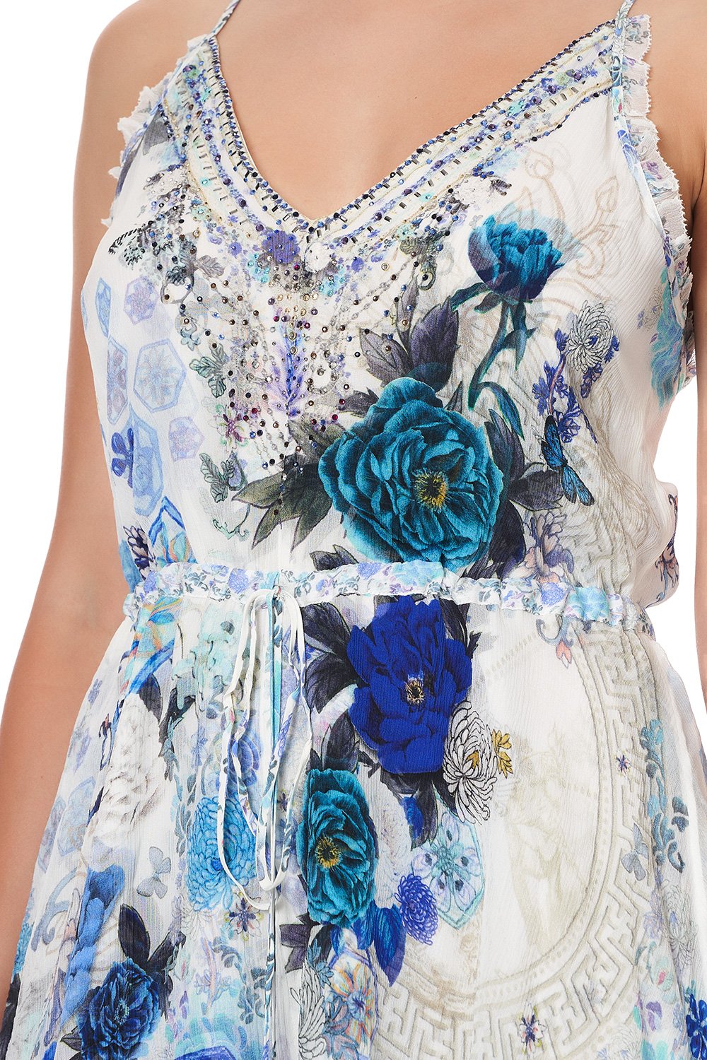 V NECK SHOESTRING STRAP PLAYSUIT WHITE SIDE OF THE MOON